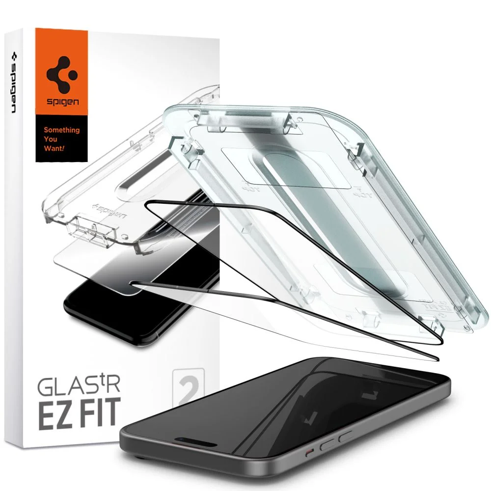 Ochranné sklo Spigen Glass tR EZ Fit 2 Pack FC Black iPhone 15 Plus AGL06884
