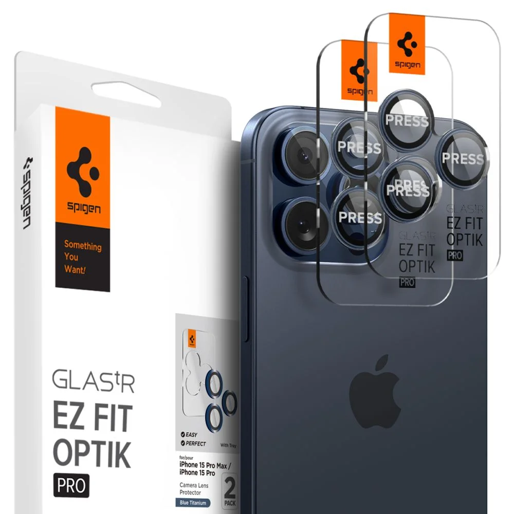 Spigen GLAStR EZ FIT Optik PRO 2-Pack iPhone 14 Pro, 14 Pro Max, 15 Pro, 15 Pro Max - Blue Titanium