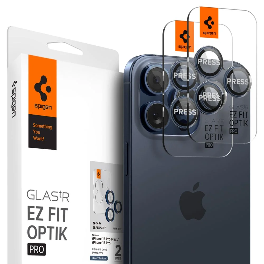 Spigen GLAStR EZ FIT Optik PRO 2-Pack iPhone 14 Pro /Pro Max, 15 Pro /Pro Max, 16 Pro /Pro Max - Blue Titanium