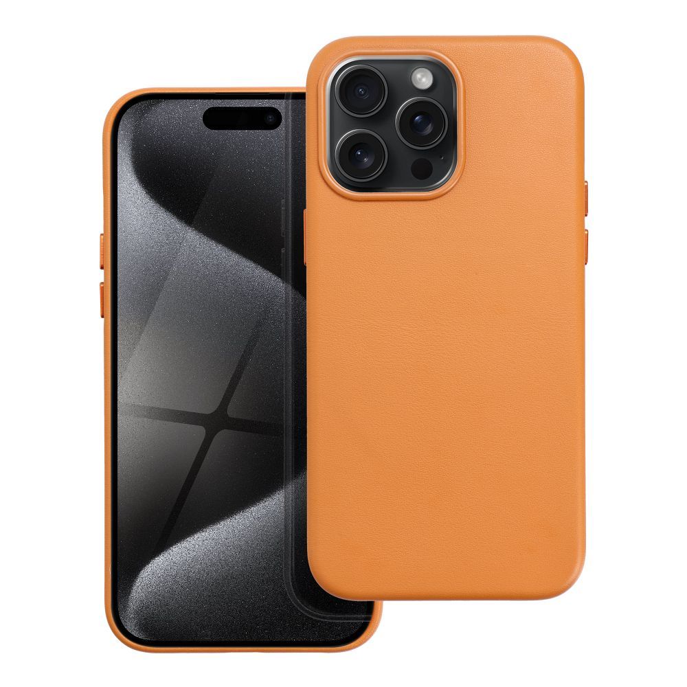 Pouzdro Leather Mag Cover na iPhone 15 Pro Max - Oranžové