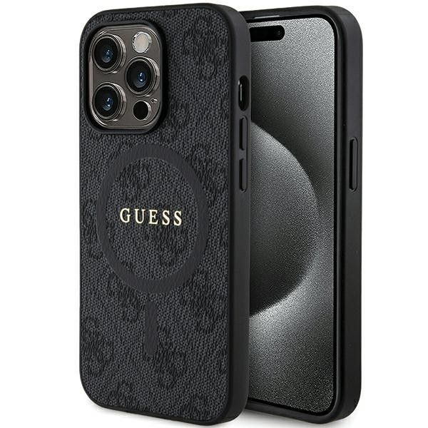 Guess iPhone 15 Pro Max 4G Collection Leather Metal Logo MagSafe - černý
