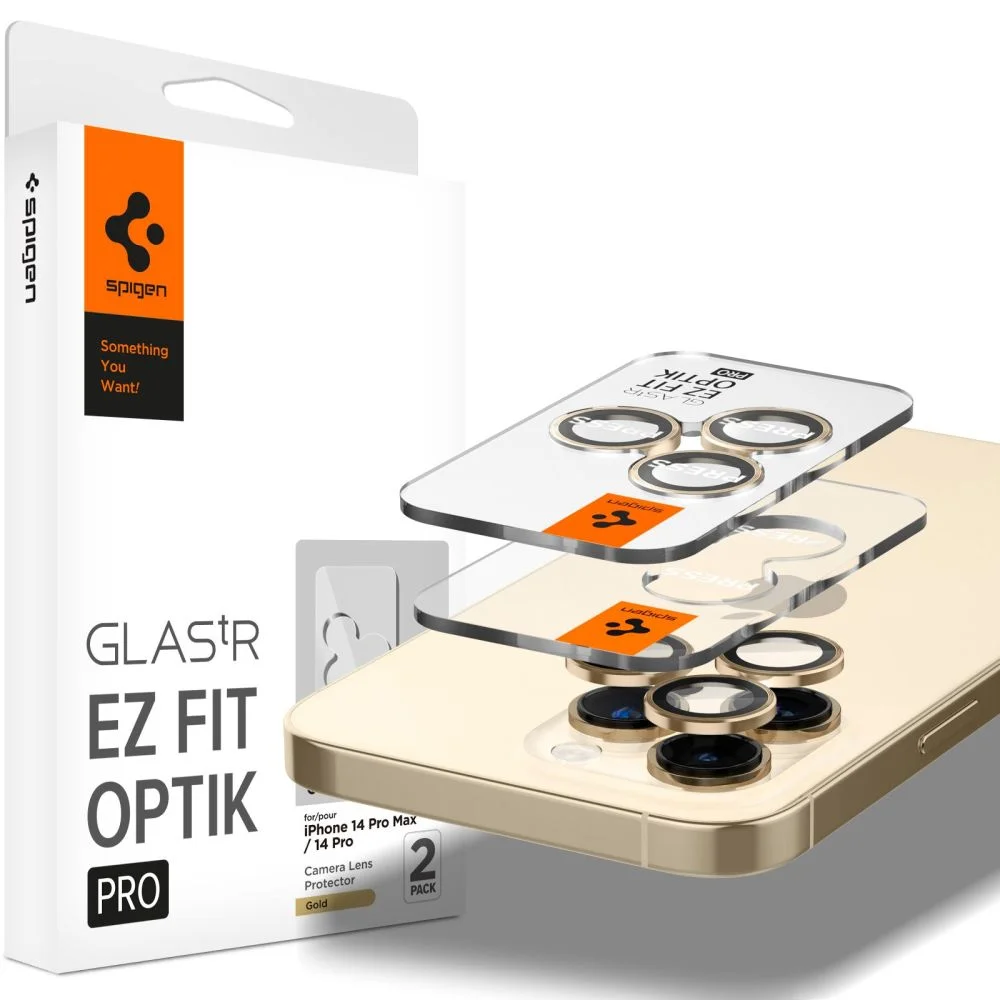 Spigen GLAStR EZ FIT Optik PRO 2-Pack iPhone 14 Pro, 14 Pro Max, 15 Pro, 15 Pro Max - Gold
