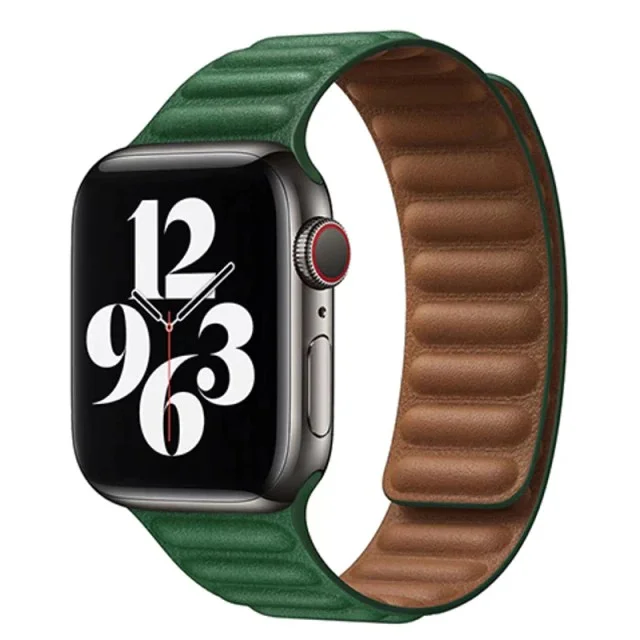 iMore Řemínek Kožený tah Apple Watch Series 4/5/6/SE (44mm) - jetelově zelený