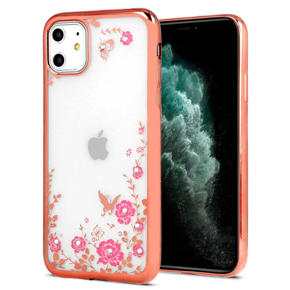 Pouzdro 1Mcz Diamond Flower TPU Apple iPhone 12 mini - růžově zlatá