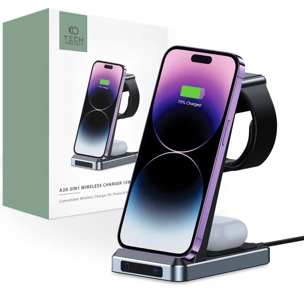 Tech-Protect QI15W-A26 3IN1 WIRELESS CHARGER černá