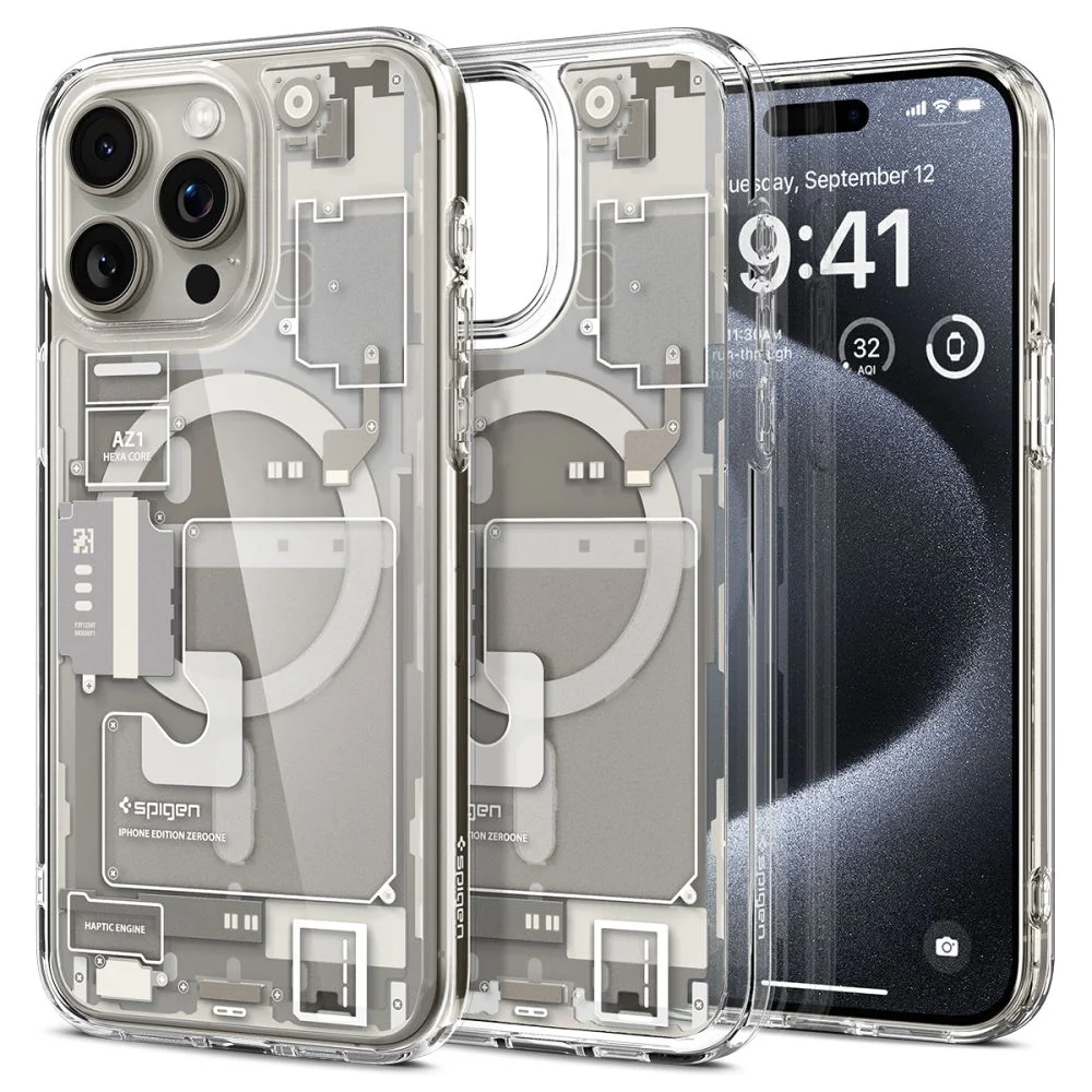 Pouzdro Spigen Ultra Hybrid MagSafe iPhone 15 Pro - Zero One Natural Titanium