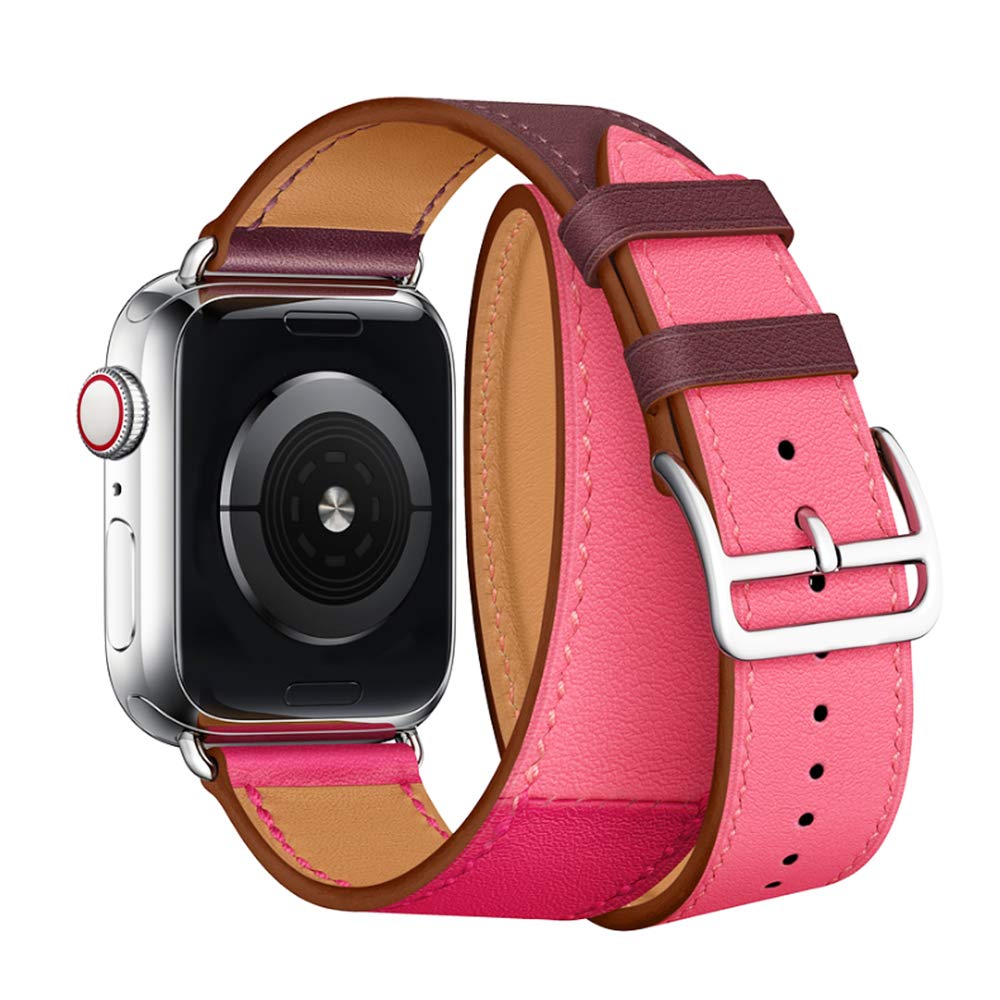 Kožený řemínek Double Tour pro Apple Watch Ultra 1/2 (49mm) - Bordó/Růžový