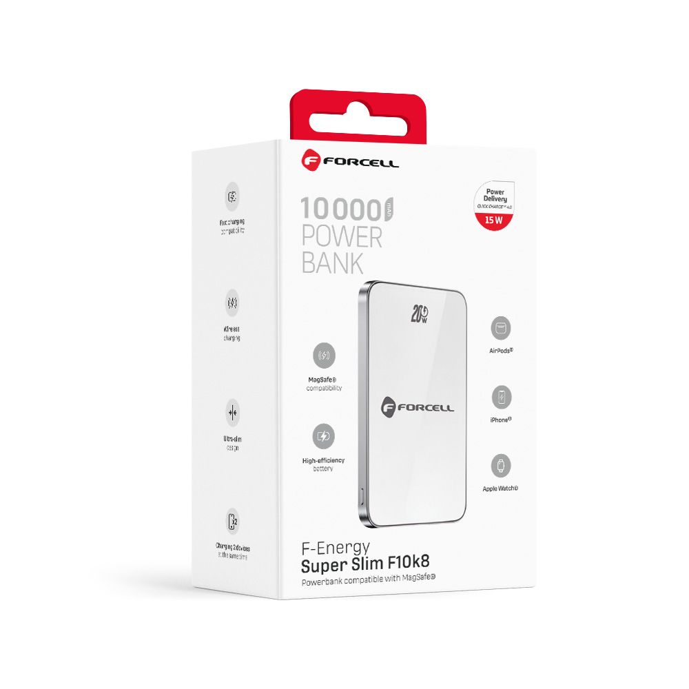Forcell F-Energy Super Slim F10k8 s MagSafe PD3.0 QC4.0 15W 10000mAh - bílá