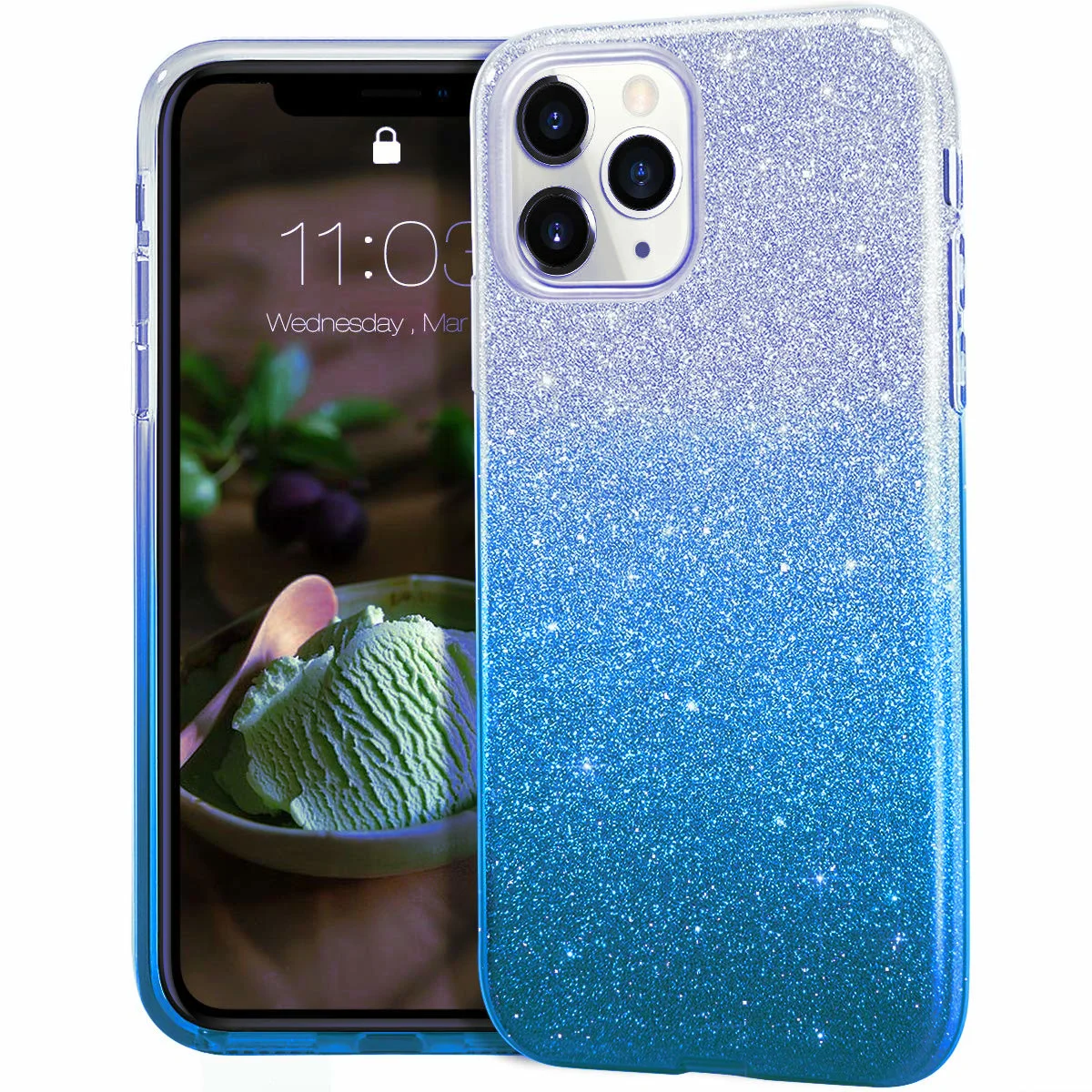 Pouzdro Forcell Shning Case iPhone 11 Pro - Modré/Stříbrné