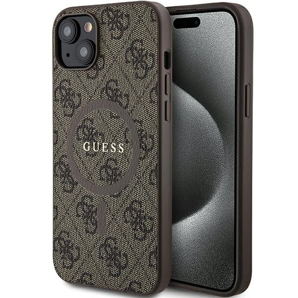Pouzdro Guess 4G Collection Leather MagSafe iPhone 15 - hnědý