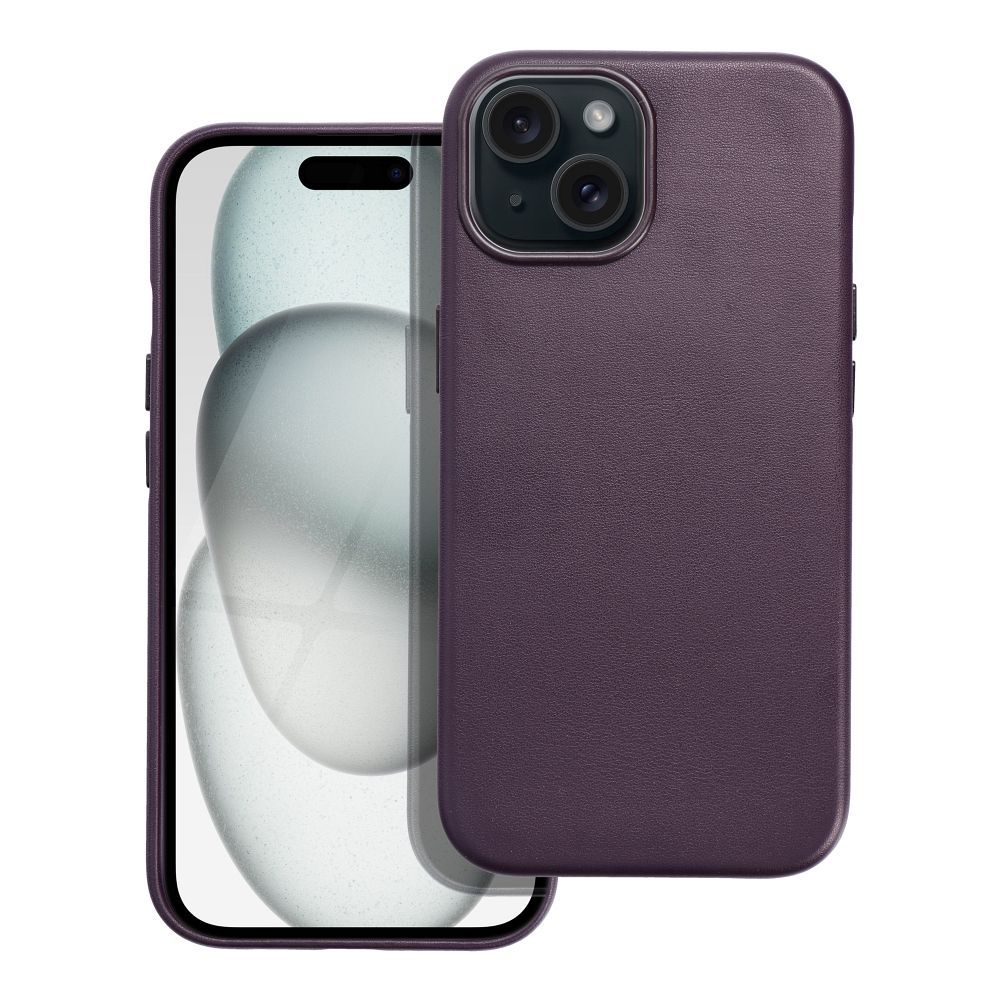 Pouzdro Leather Mag Cover na iPhone 15 - Tmavě fialové