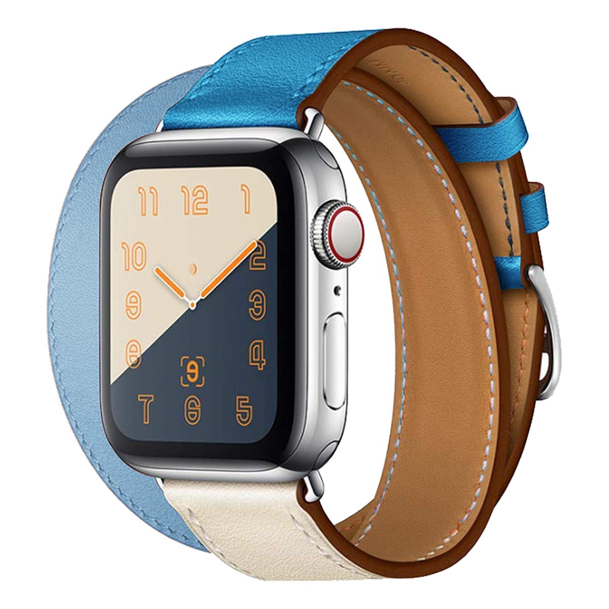 Kožený řemínek Double Tour pro Apple Watch Ultra 1/2 (49mm) - Béžový/Modrý