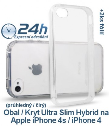 Průhledný kryt Ultra Slim Hybrid na iPhone 4s / 4 +2ks fólií Průhledný kryt Ultra Slim Hybrid na iPhone 4s / 4 +2ks fólií