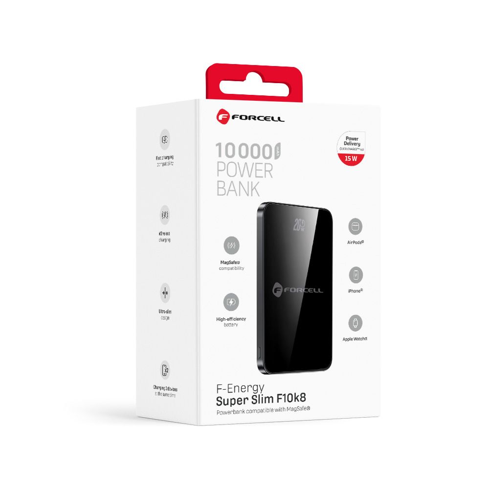 Forcell F-Energy Super Slim F10k8 s MagSafe PD3.0 QC4.0 15W 10000mAh - černá