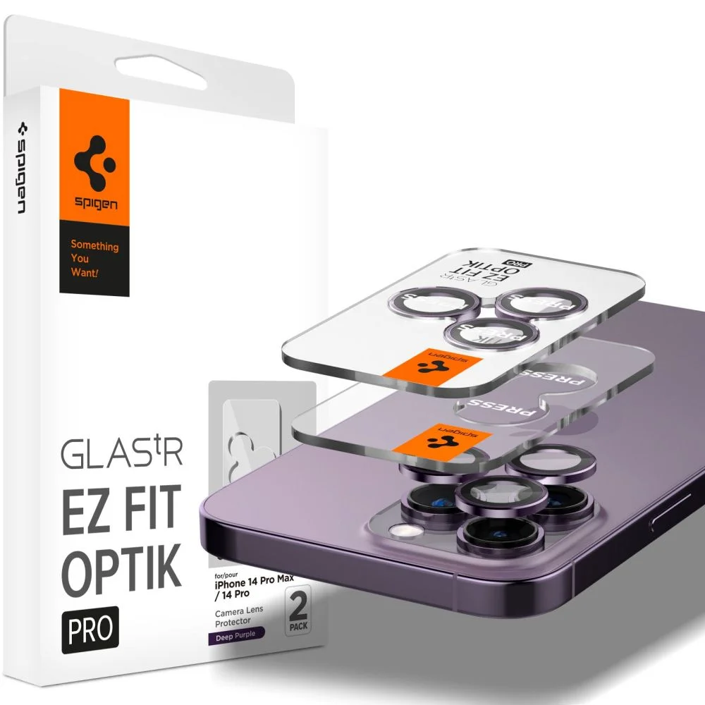 Spigen GLAStR EZ FIT Optik PRO 2-Pack iPhone 14 Pro, 14 Pro Max, 15 Pro, 15 Pro Max - Deep Purple