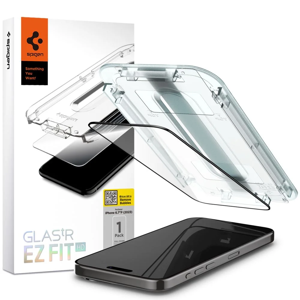 Spigen Glas.TR FC iPhone 15 Plus 6.7" "EZ FIT" tempered glass black frame AGL06888