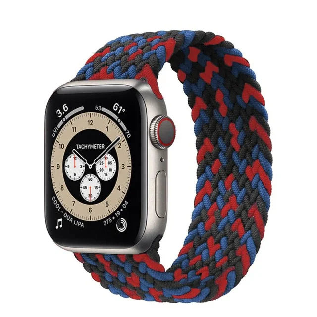 Řemínek iMore Braided Solo Loop Apple Watch Series 4/5/6/SE 44mm - červený/černý/modrý (L)