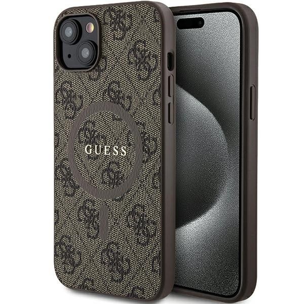 Guess iPhone 15 Plus HC MAGSAFE PU 4G RING CLASSIC LOGO - hnědý