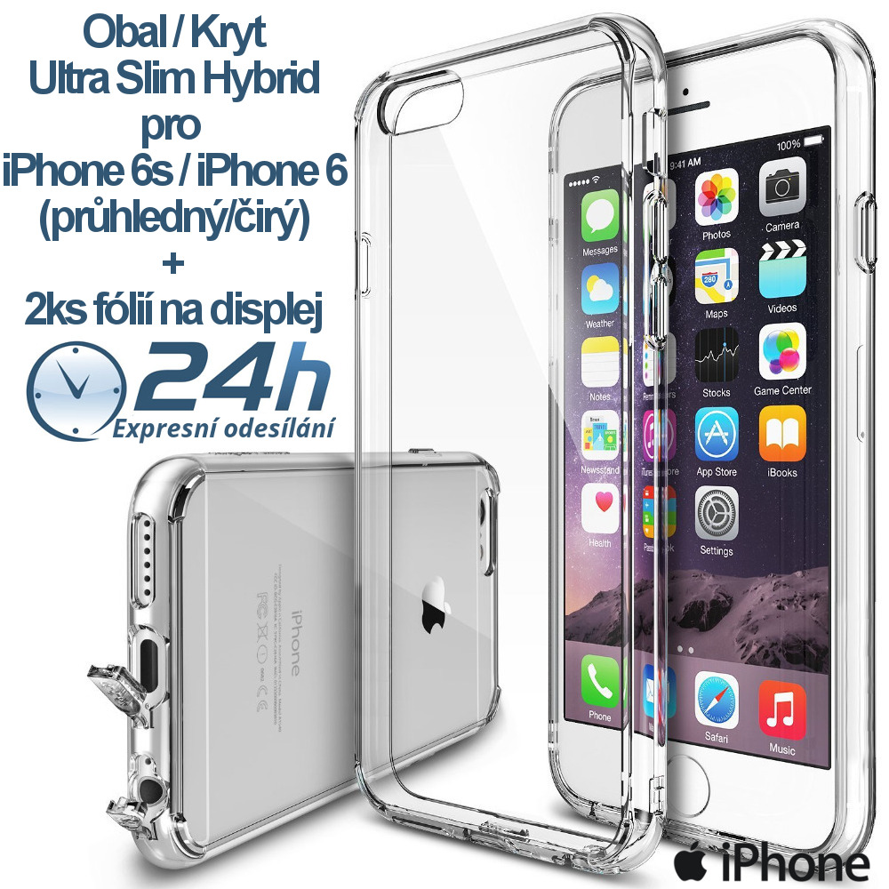 Průhledný kryt Ultra Slim Hybrid na iPhone 6s / 6 +2ks fólií Průhledný kryt Ultra Slim Hybrid na iPhone 6s / 6 +2ks fólií